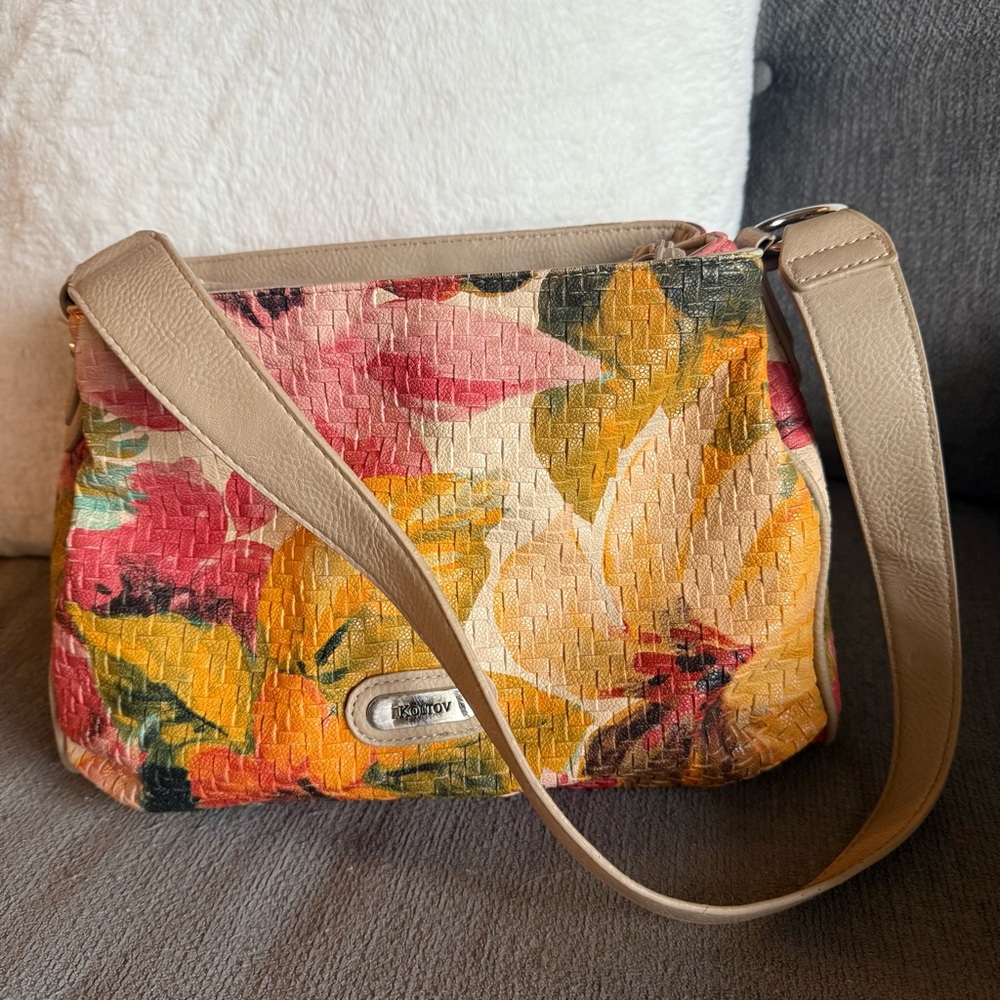 Floral Woven Beige Strap Silver Hardware Women’s Shoulder Bag Colourful Pastel